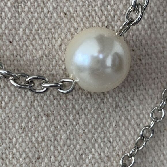 Long Silver & Faux Pearl Necklace – Multi-Strand Art Deco Flapper Style - Picture 4 of 6